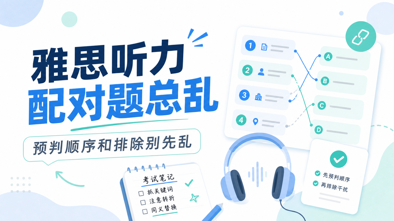 雅思听力配对题总乱很多时候不是没听懂而是预判顺序和排除先乱了
